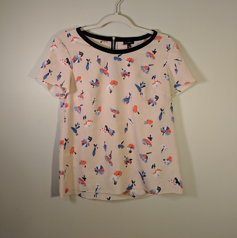 TALBOTS | Floral Print Short Sleeve Career Blouse